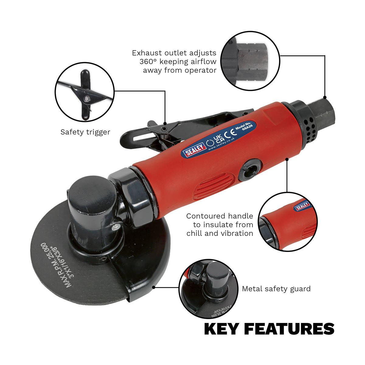 Sealey GSA26 Air Cut-Off Tool Ø75mm Straight Sealey
