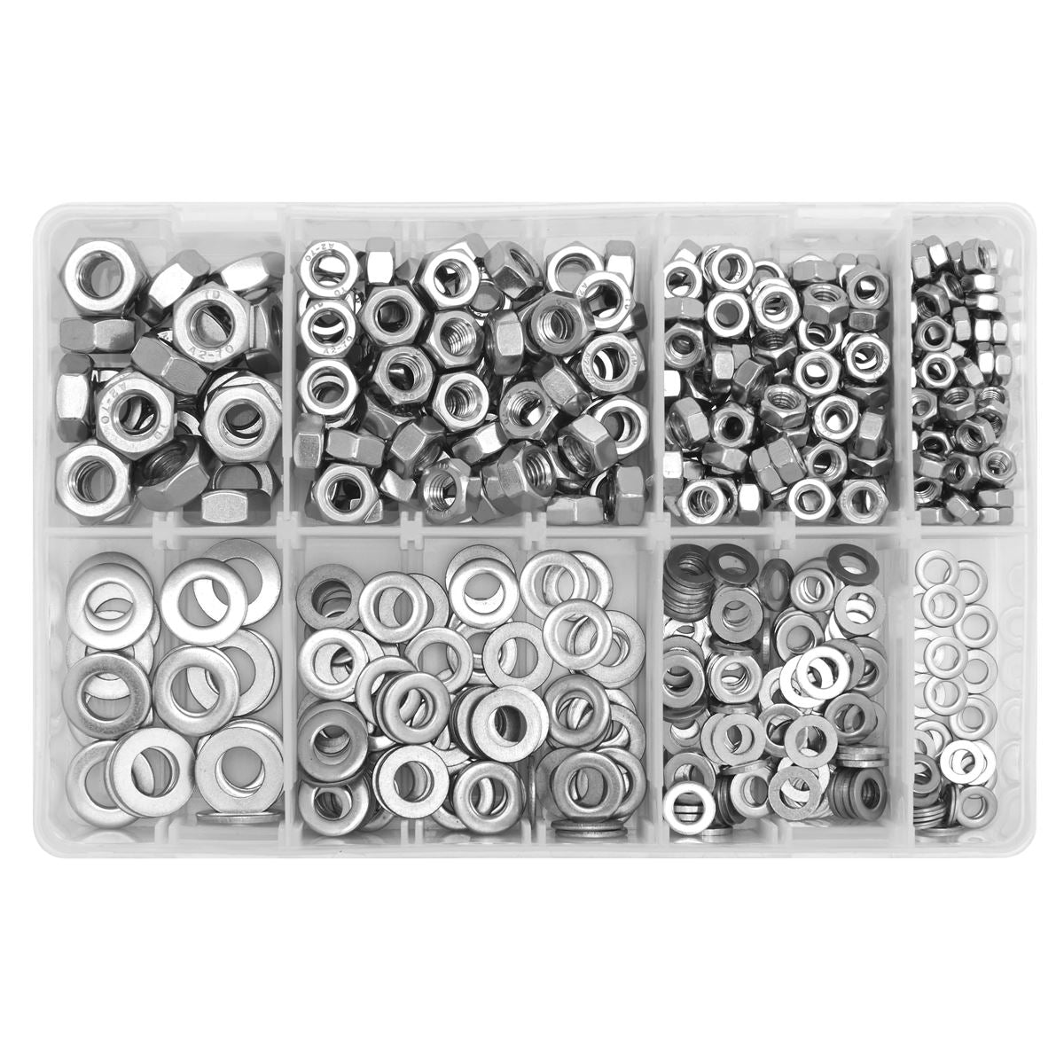 Sealey AB077NW Stainless Steel Nut and Washer Assortment 500pc M5-M10 Sealey