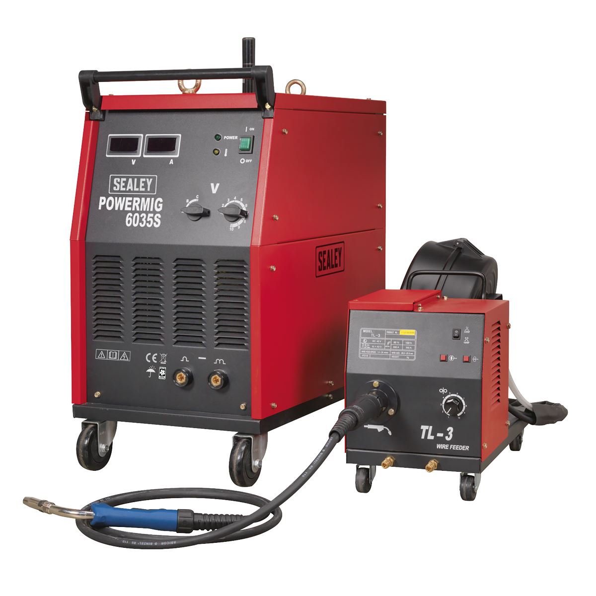 Sealey POWERMIG6035S Professional MIG Welder 350Amp 415V 3ph with Binzel® Euro Torch & Portable Wire Drive Sealey