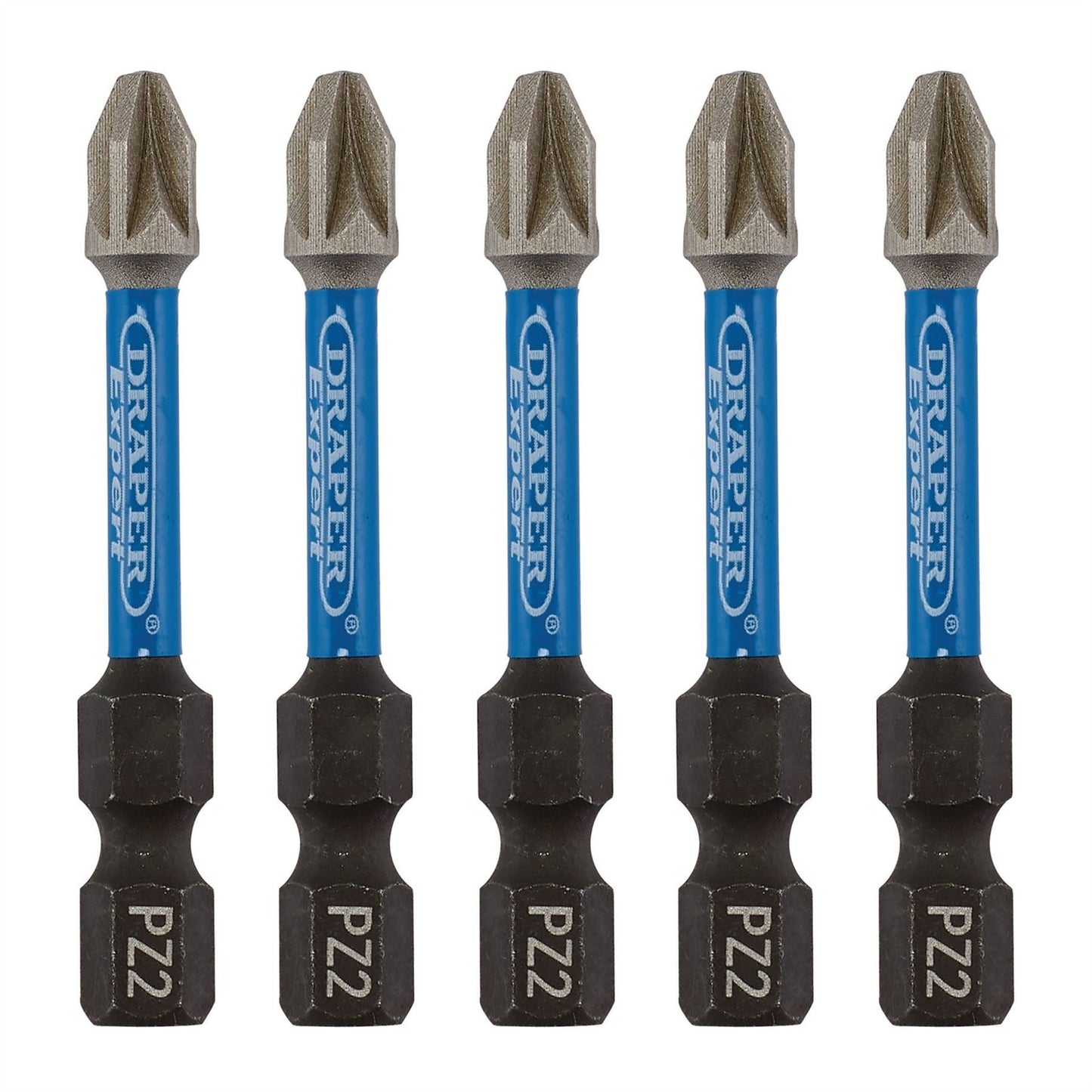 Draper 05647 Expert PZ-Type Impact Screwdriver Bits No.2 x 50mm 1/4" Hex Pack of 5 Draper