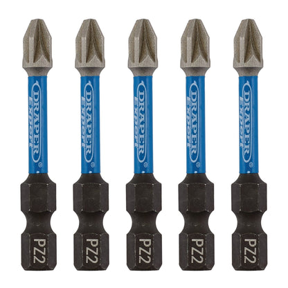 Draper 05647 Expert PZ-Type Impact Screwdriver Bits No.2 x 50mm 1/4" Hex Pack of 5 Draper