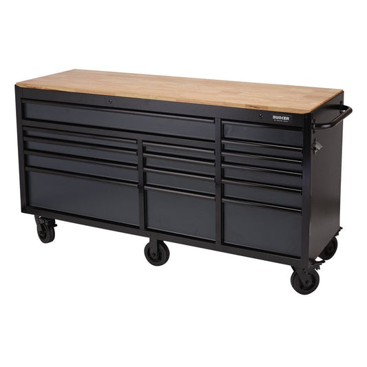 Draper 08241 BUNKER Workbench Roller Tool Cabinet 15 Drawer 72" Grey Draper