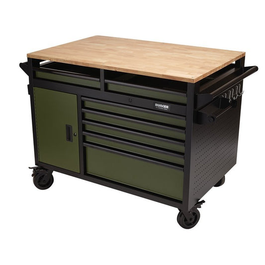 Draper 08269 BUNKER Multi-Functional Workbench Roller Tool Cabinet 14 Drawer 48" Green Draper
