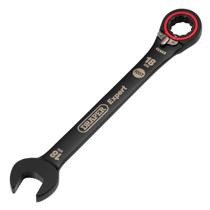 Draper 03908 Expert HI-TORQ® Metric Reversible Ratchet Combination Spanner 18mm Black Draper