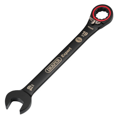Draper 03909 Expert HI-TORQ® Metric Reversible Ratchet Combination Spanner 19mm Black Draper