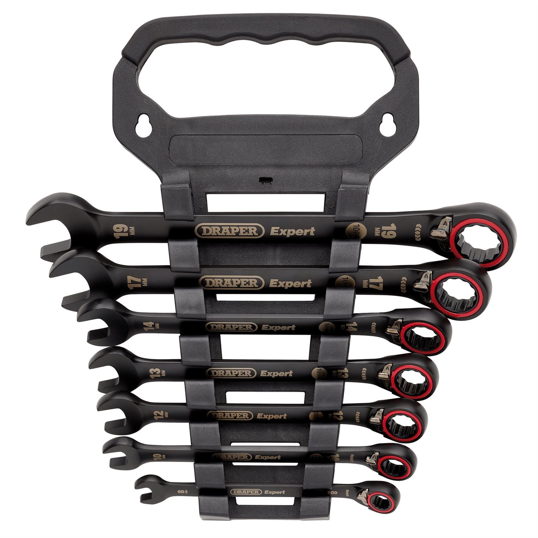 Draper 03911 Expert HI-TORQ® Metric Reversible Ratchet Combination Spanner Set Black 7 Piece Draper