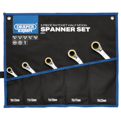 Draper 03941 Expert HI-TORQ® Double Ring Ratchet Half Moon Spanner Set 5 Piece Draper
