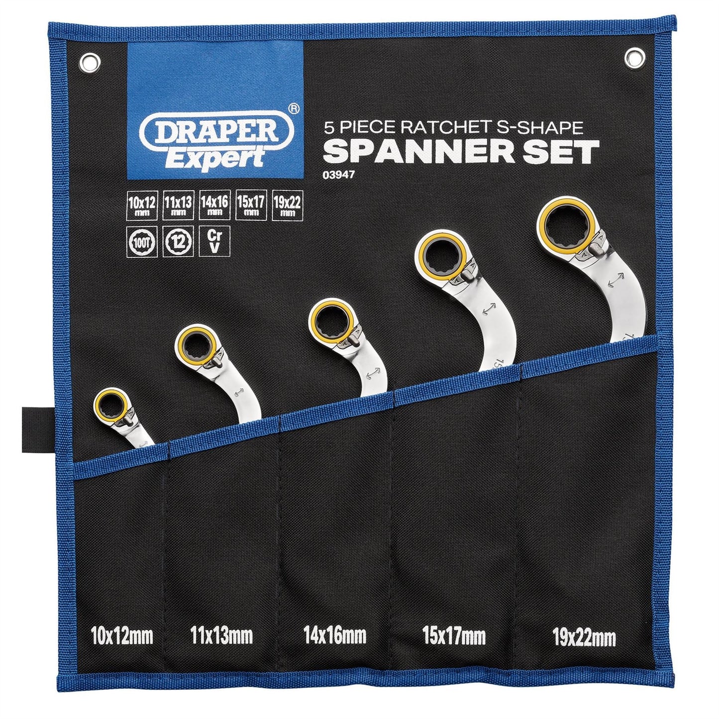 Draper 03947 Expert HI-TORQ® Double Ring Ratchet S-Shape Spanner Set 5 Piece Draper
