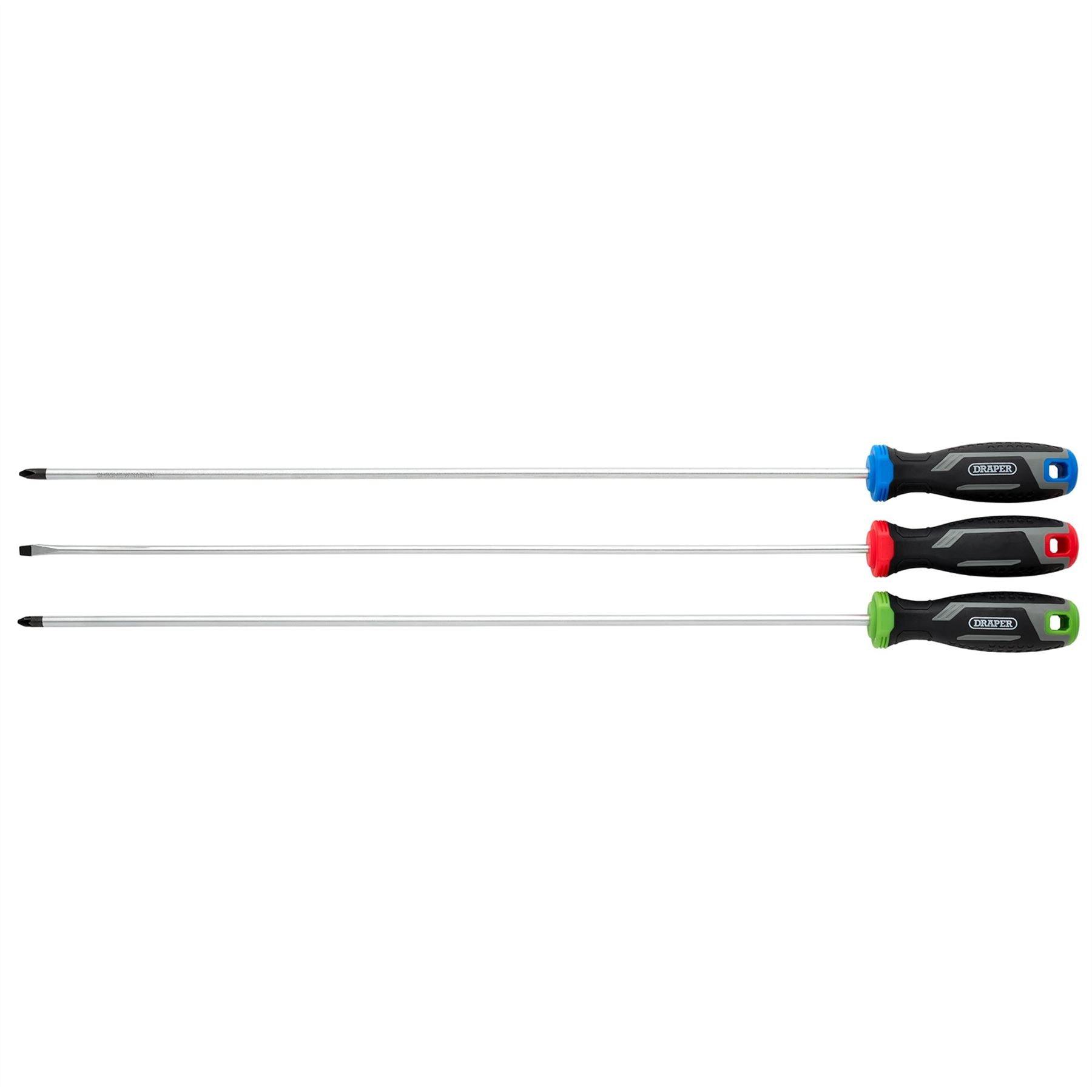 Draper 13429 Long Reach Soft Grip Screwdriver Set 3 Piece Draper