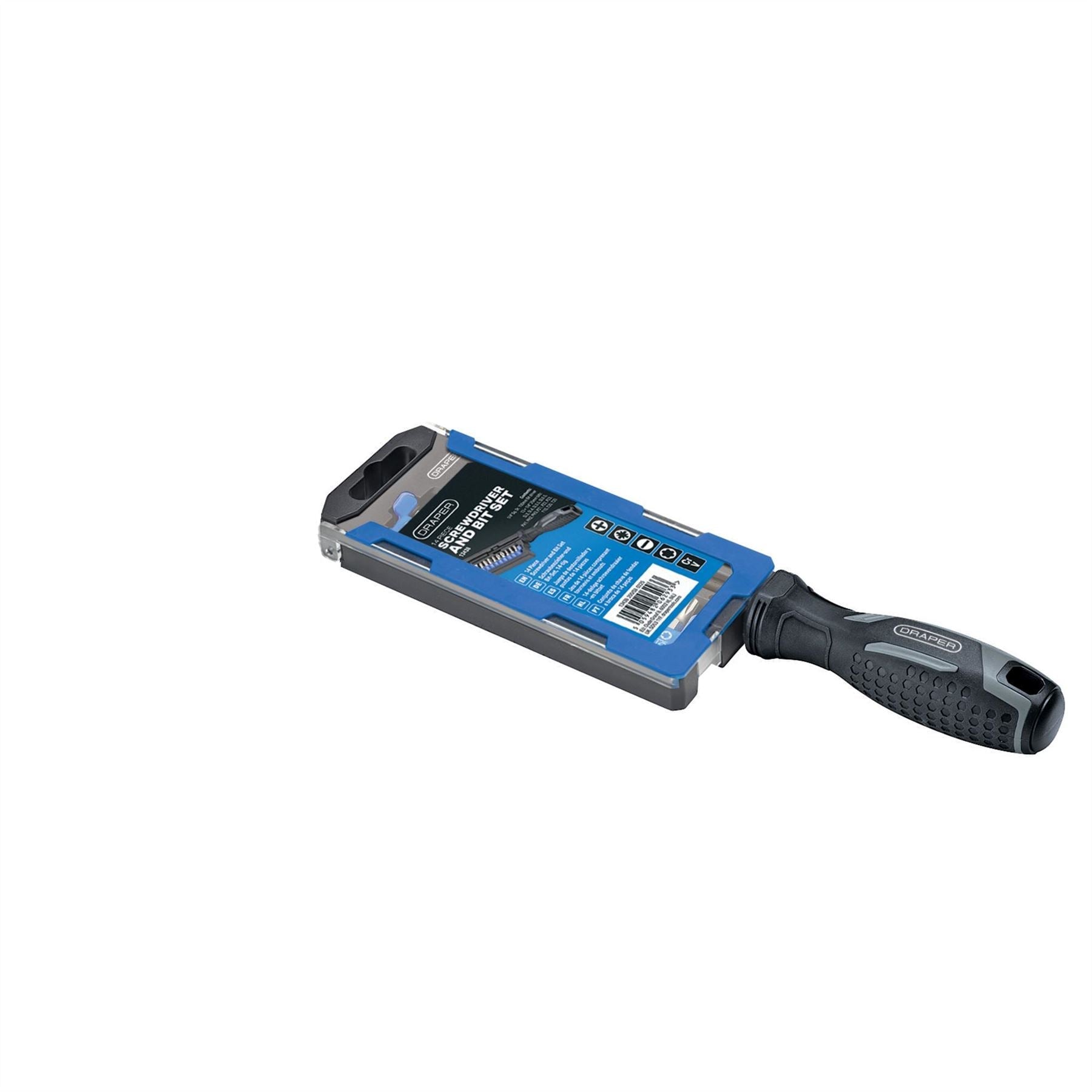 Draper 13438 Soft Grip Magnetic Screwdriver and Bit Set 1/4" x 100mm 14 Piece Draper