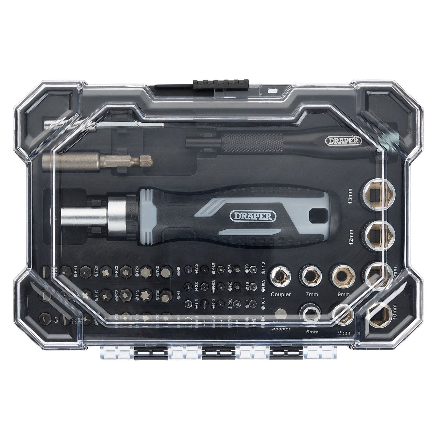 Draper 13442 Soft Grip Ratchet Screwdriver and Bit Set 55 Piece Draper