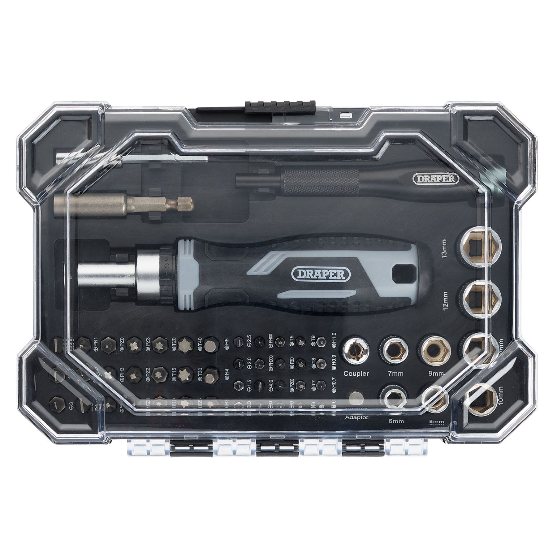 Draper 13442 Soft Grip Ratchet Screwdriver and Bit Set 55 Piece Draper