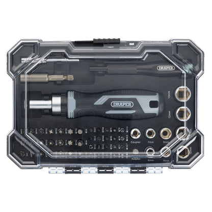 Draper 13442 Soft Grip Ratchet Screwdriver and Bit Set 55 Piece Draper