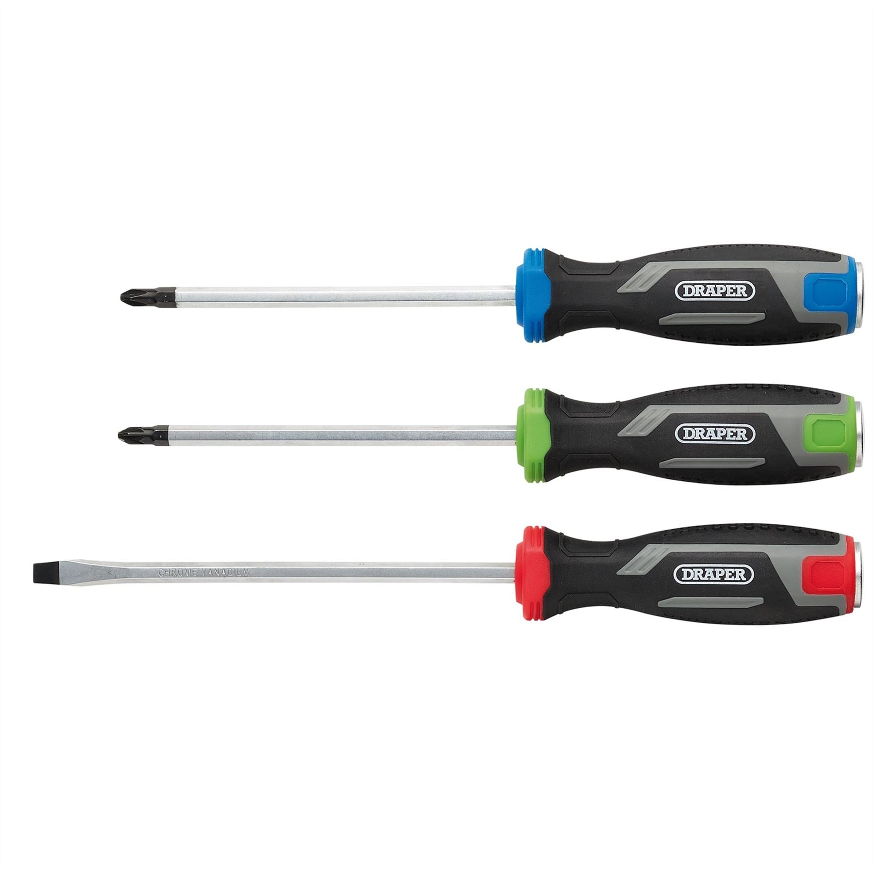 Draper 13486 Pound Thru Soft Grip Screwdriver Set 3 Piece Draper