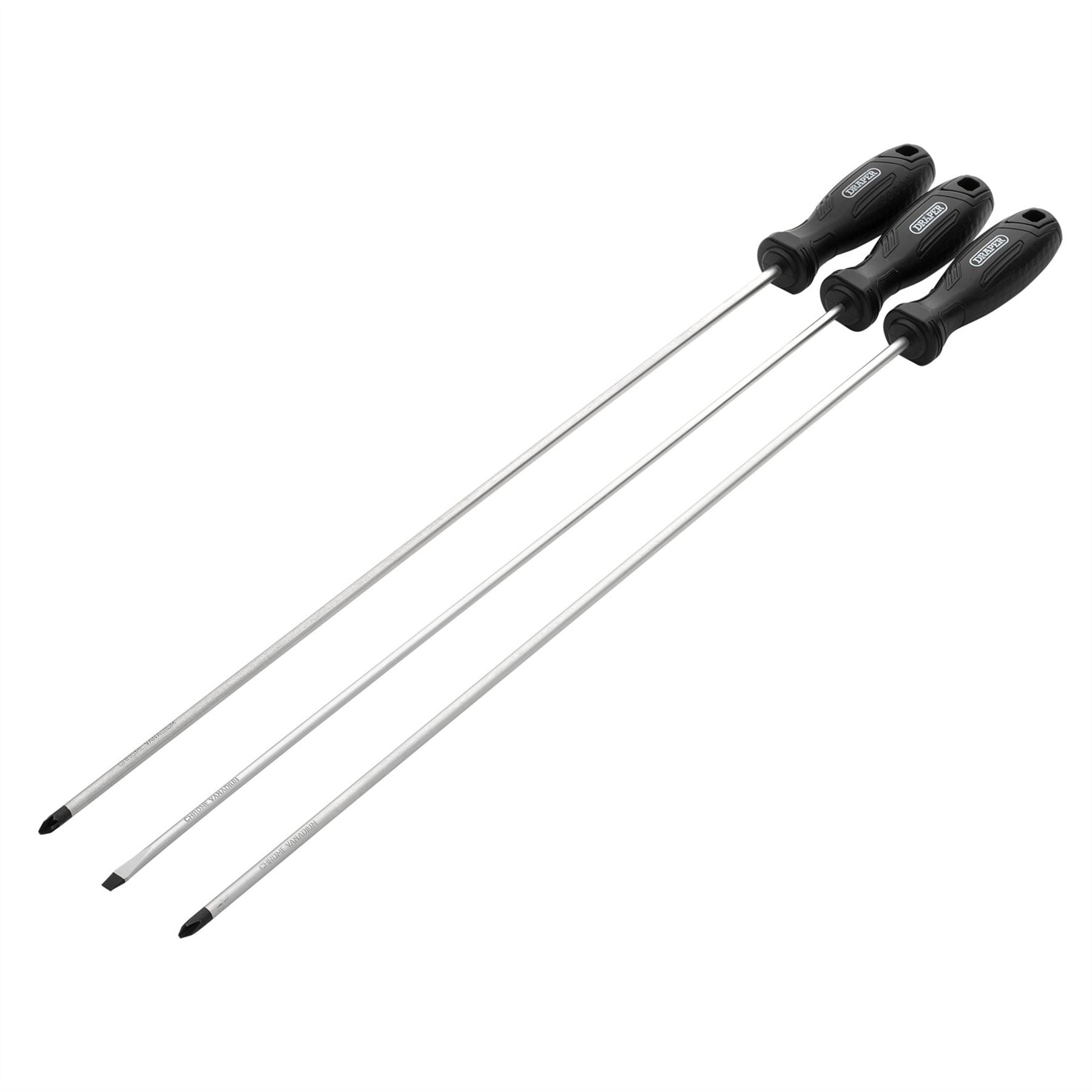 Draper 13580 Long Reach Hard Grip Screwdriver Set 3 Piece Draper