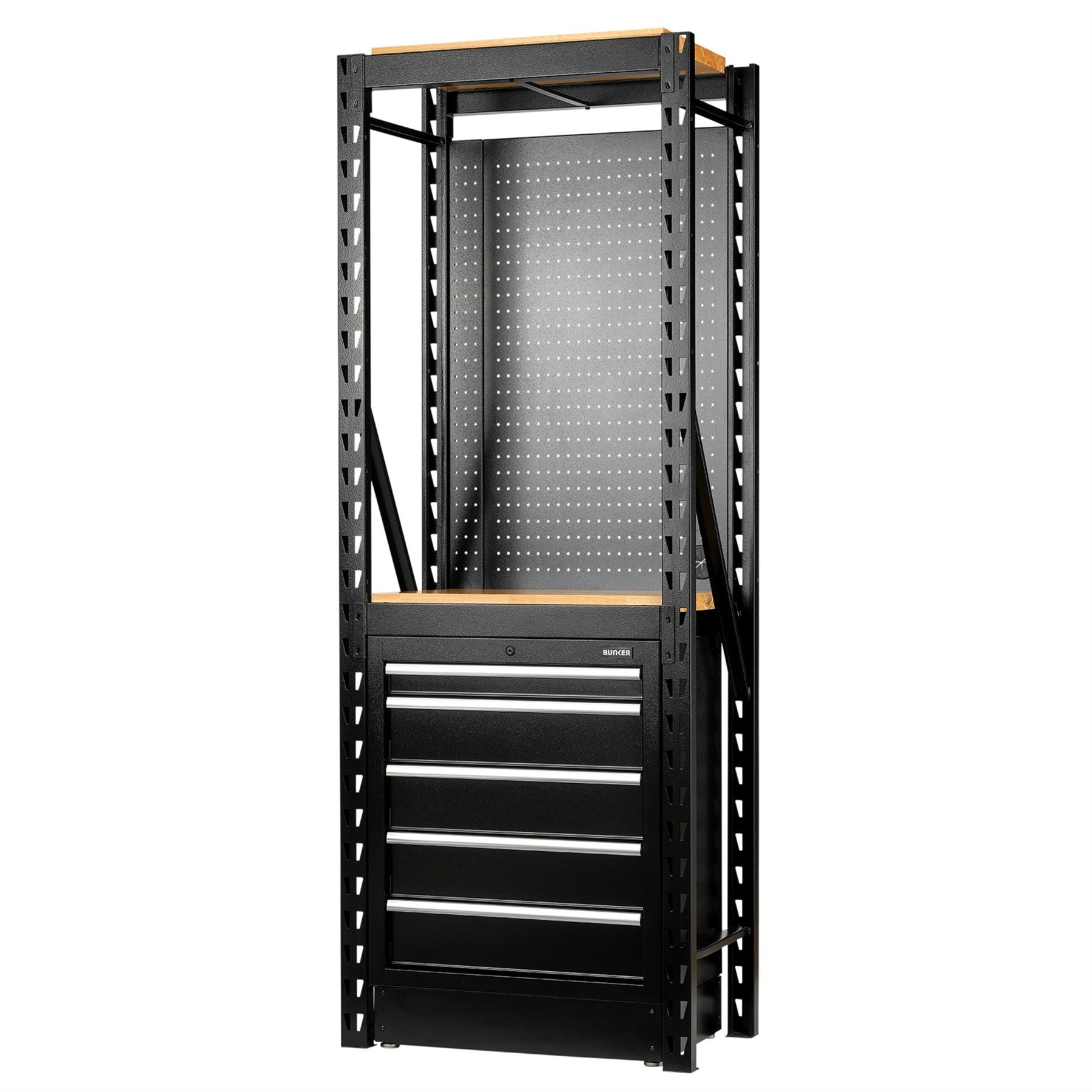 Draper 27919 BUNKER® 13 Piece Modular Storage Combo 2 Tier Racking with Hardwood Shelving Pegboard and Floor Cabinet 750mm Draper