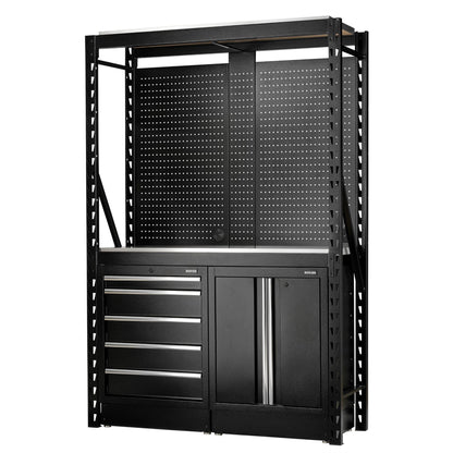 Draper 27972 BUNKER® 15 Piece Modular Storage Combo 2 Tier Racking with Stainless Steel Shelving Pegboards and Floor Cabinets 1500mm Draper
