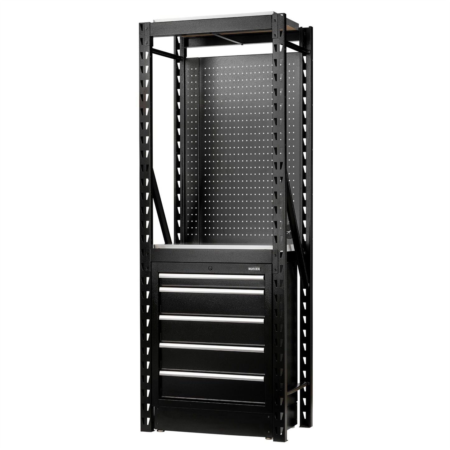 Draper 27975 BUNKER® 13 Piece Modular Storage Combo 2 Tier Racking with Stainless Steel Shelving Pegboard and Floor Cabinet 750mm Draper
