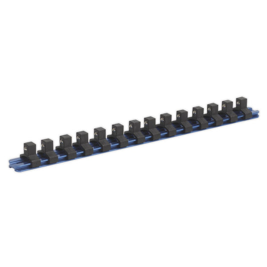 Sealey SR3814 Socket Retaining Rail with 14 Clips Aluminium 3/8"Sq Drive Sealey