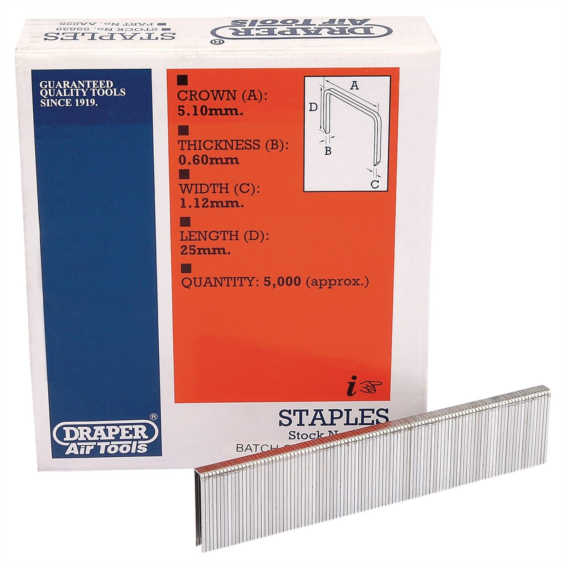 Draper 59839 Staples 25mm 5000 Draper