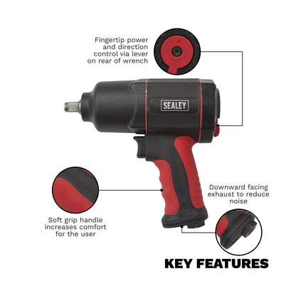 Sealey GSA6006 Composite Air Impact Wrench 1/2"Sq Drive Twin Hammer Sealey
