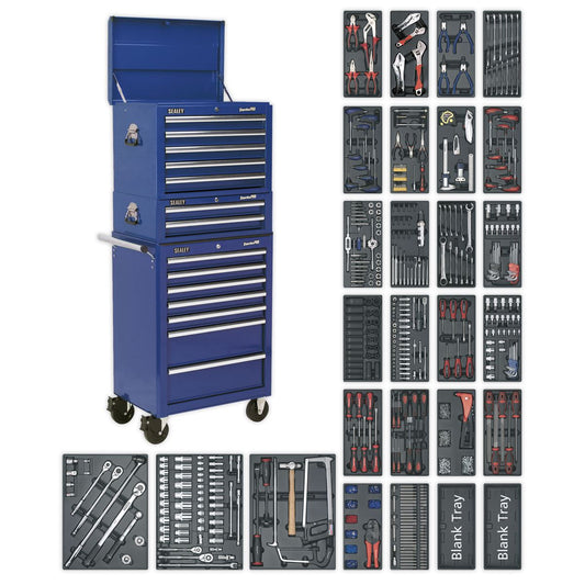 Sealey SPTCCOMBO1 Tool Chest Combination 14 Drawer with Ball-Bearing Slides - Blue & 1179pc Tool Kit Sealey