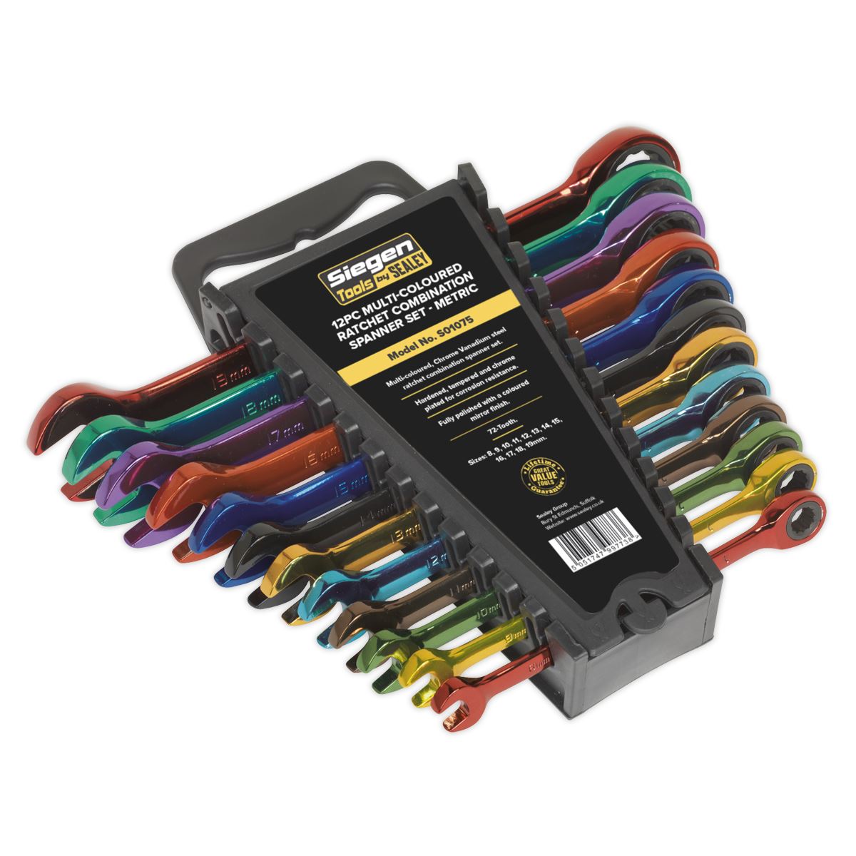 Siegen S01075 Ratchet Combination Spanner Set 12pc Multi-Coloured Metric Siegen