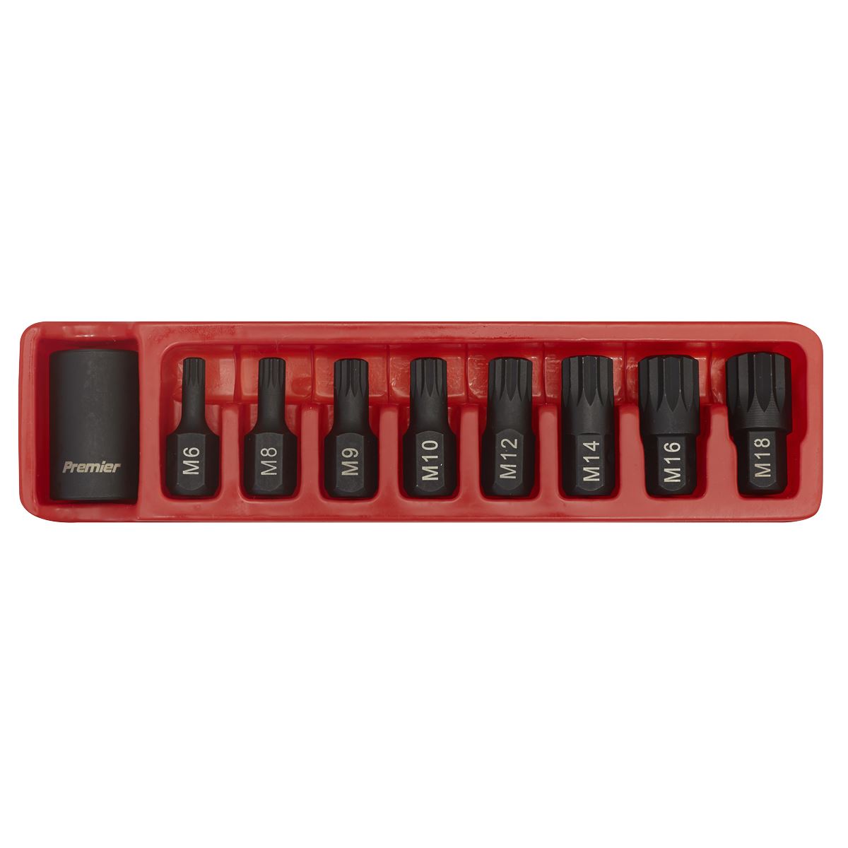 Sealey AK5611 Impact Spline Bit & Holder Set 9pc 1/2"Sq Drive Sealey