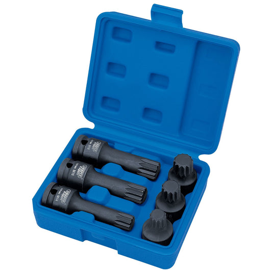 Draper 28881 Expert Impact Spline Bit Set 1/2" Sq. Dr. 6 Piece Draper