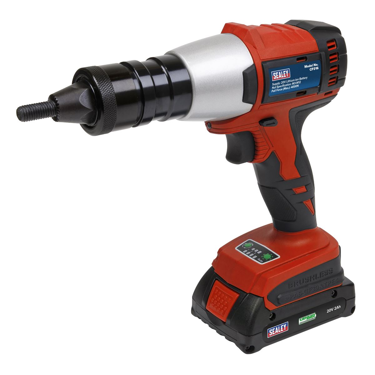 Sealey CP316 Brushless Cordless Nut Riveter 20V 2Ah Lithium-ion Sealey