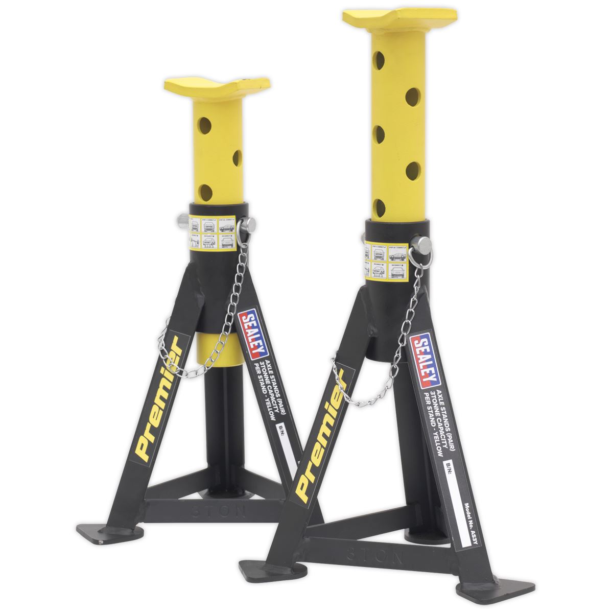Sealey AS3Y Premier Axle Stands (Pair) 3 Tonne Capacity per Stand - Yellow Sealey