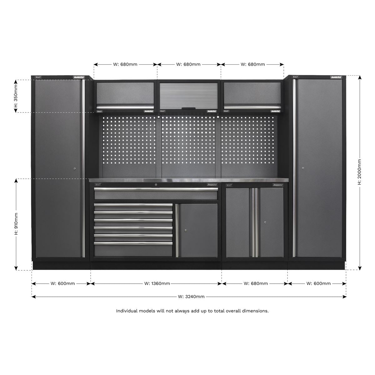 Sealey APMSSTACK13SS Superline PRO® 3.24m Storage System - Stainless Steel Worktop Sealey