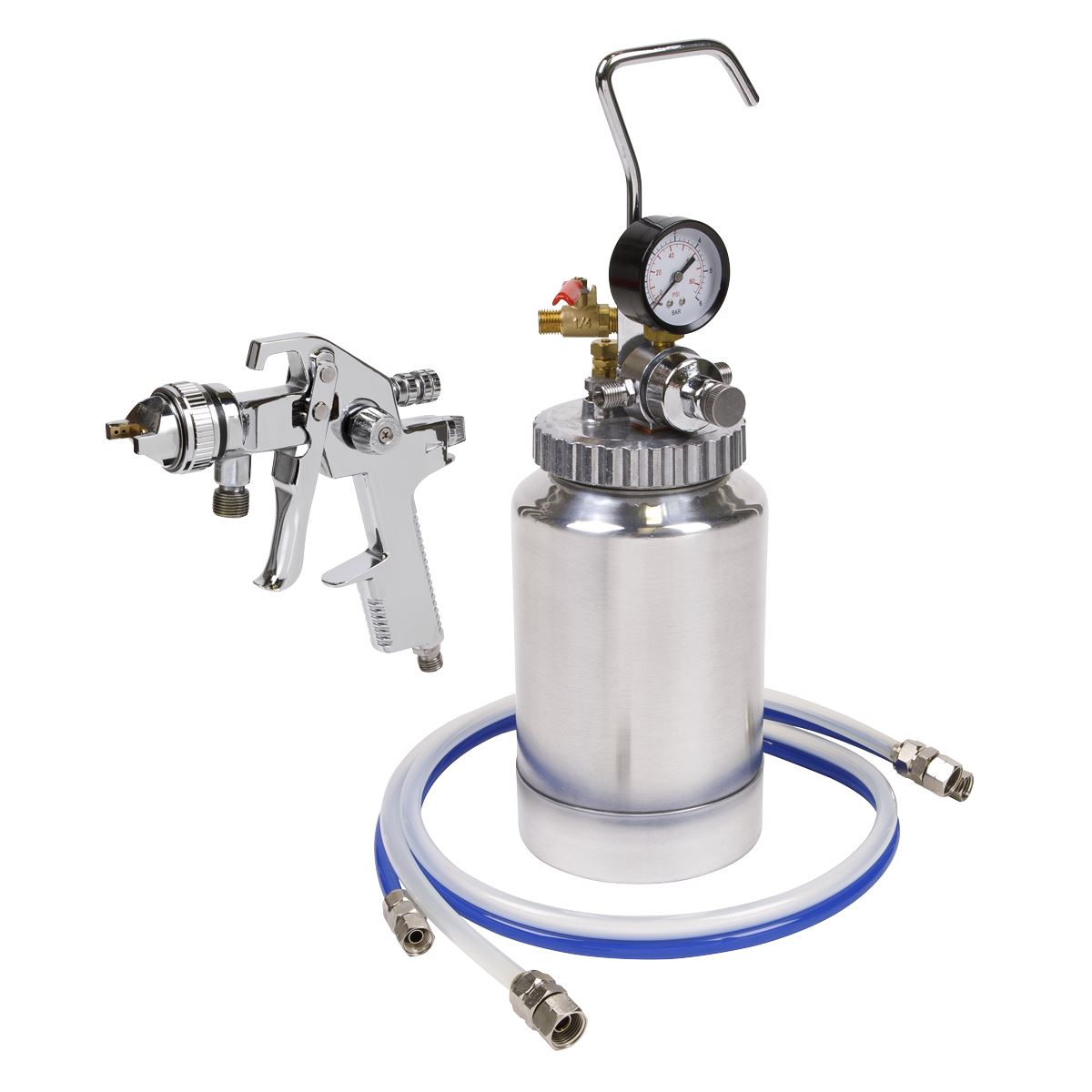 Sealey HVLP-79/P HVLP Pressure Pot System with Spray Gun & Hoses 1.7mm Set-Up Sealey