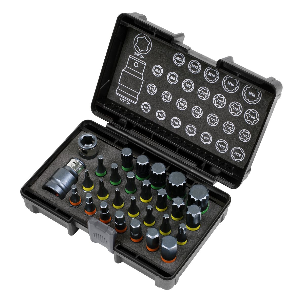Sealey AK21902 TRX-Star*/Hex/Spline Bit Set Impact 28pc 3/8" & 1/2"Sq Drive Sealey