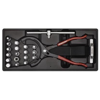 Sealey TBT28 Tool Tray with Oil Filter Wrench Pliers & Drain Plug Set 21pc Sealey