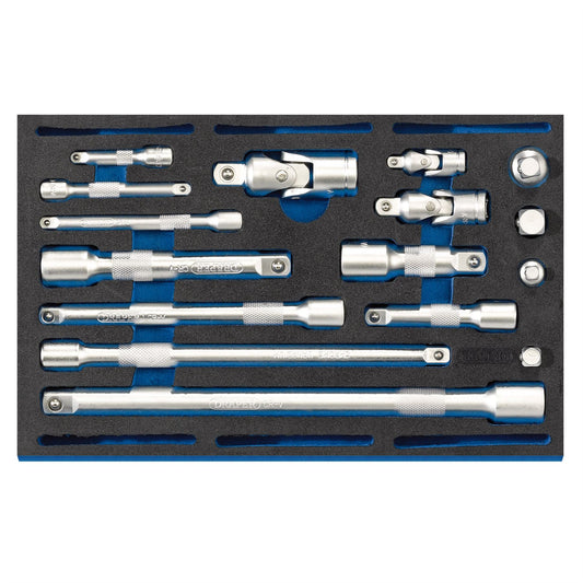 Draper 63530 Extension Bar Universal Joints and Socket Convertor Set 1/4 Drawer EVA Insert Tray 16 Piece Draper