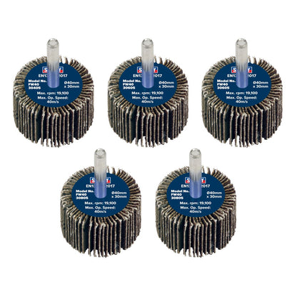 Sealey FW4030ASS Abrasive Flap Wheel Ø40 x 30mm Ø6mm Shaft Assorted Grit - Pack of 5 Sealey