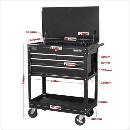 Sealey AP850MB Heavy-Duty Mobile Tool & Parts Trolley with 4 Drawers & Lockable Top - Black Sealey