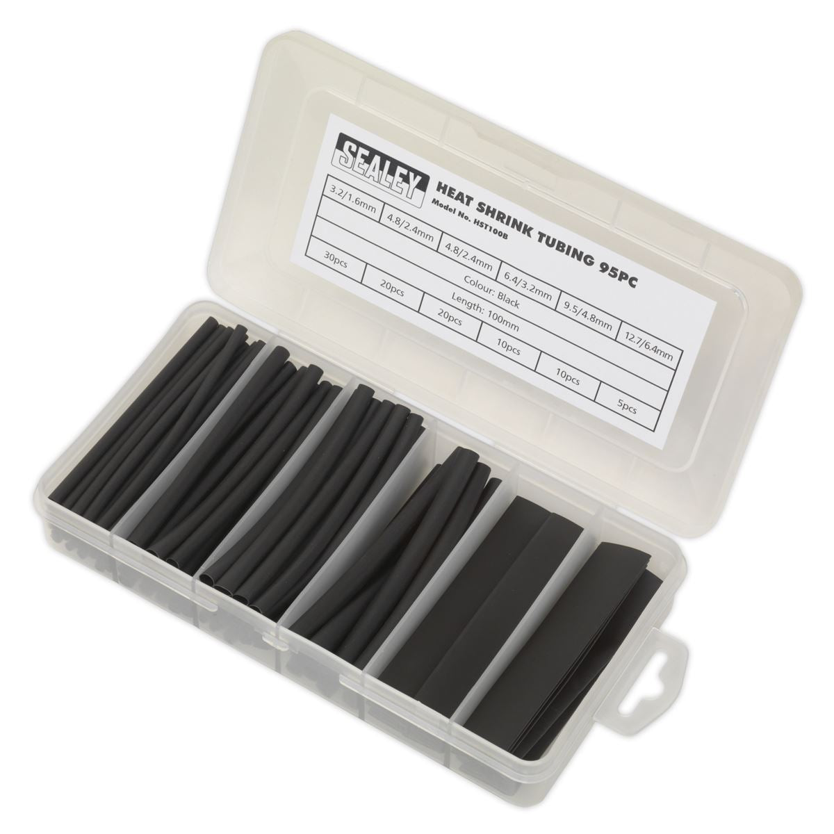 Sealey HST100B Heat Shrink Tubing Assortment 95pc 100mm Black Sealey