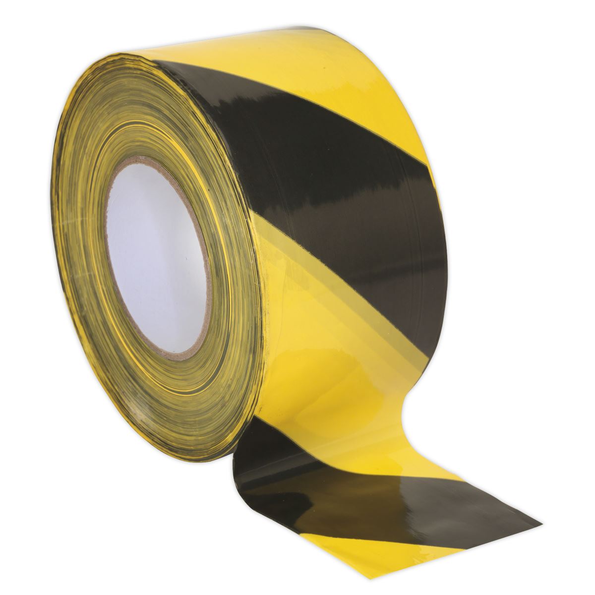 Sealey BTBY Hazard Warning Barrier Tape 80mm x 100m Black/Yellow Non-Adhesive Sealey