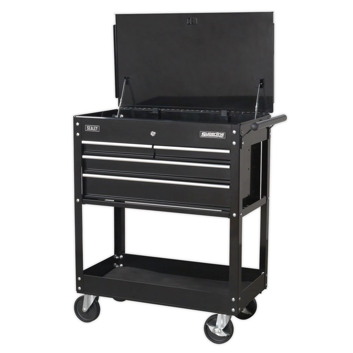 Sealey AP850MB Heavy-Duty Mobile Tool & Parts Trolley with 4 Drawers & Lockable Top - Black Sealey