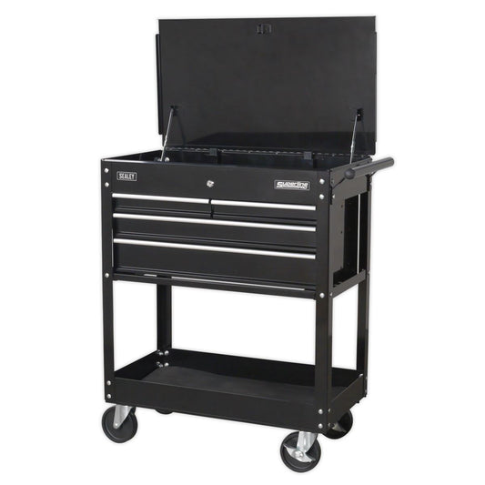 Sealey AP850MB Heavy-Duty Mobile Tool & Parts Trolley with 4 Drawers & Lockable Top - Black Sealey