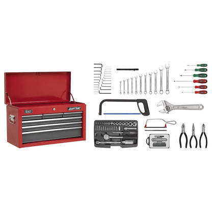 Sealey AP2201BBCOMBO Topchest 6 Drawer with Ball-Bearing Slides - Red/Grey & 98pc Tool Kit Sealey