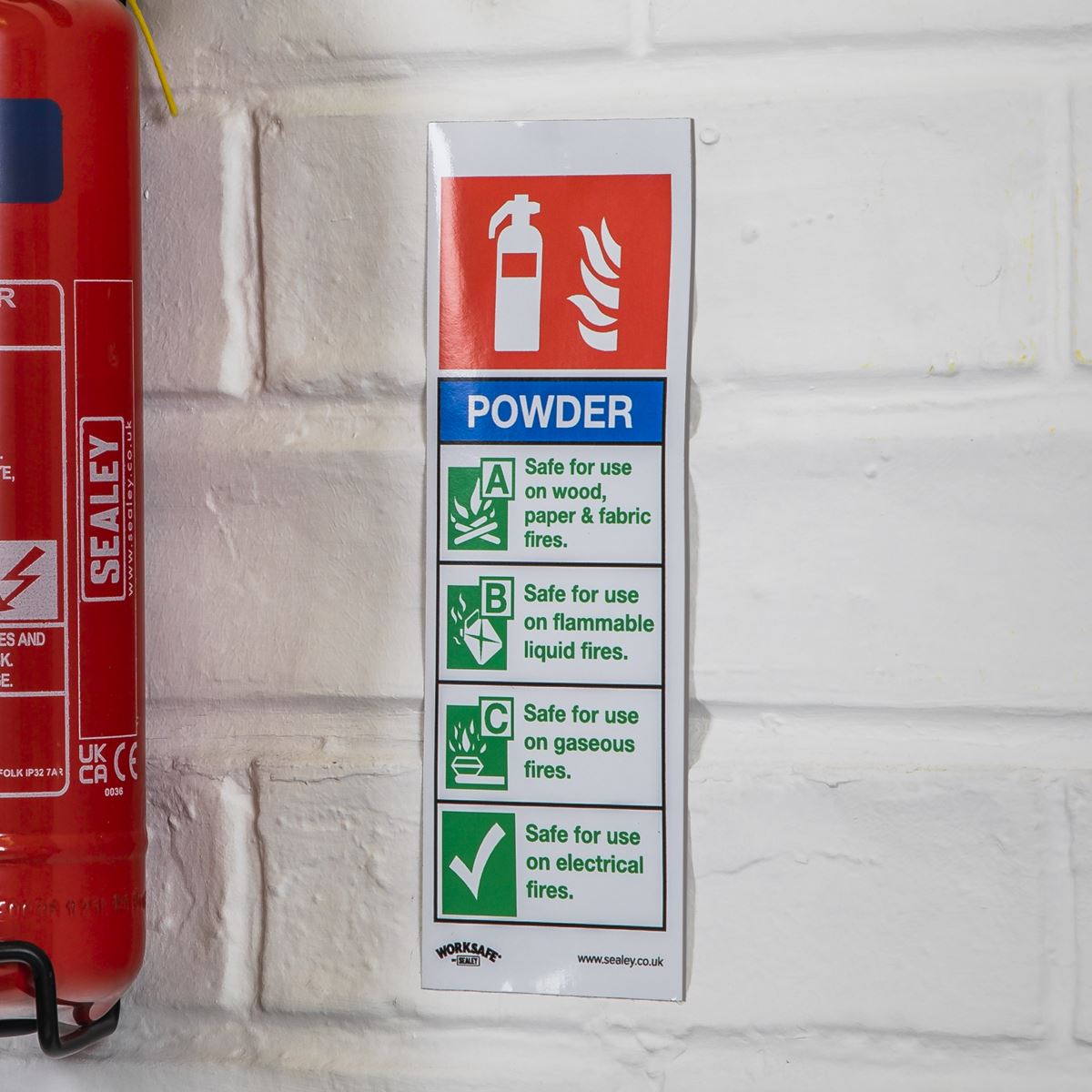 Sealey SS52P1 Safe Conditions Safety Sign - Powder Fire Extinguisher - Rigid Plastic Sealey