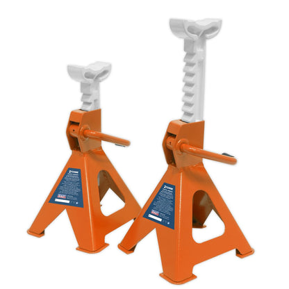 Sealey VS2002OR Ratchet Type Axle Stands (Pair) 2 Tonne Capacity per Stand - Orange Sealey