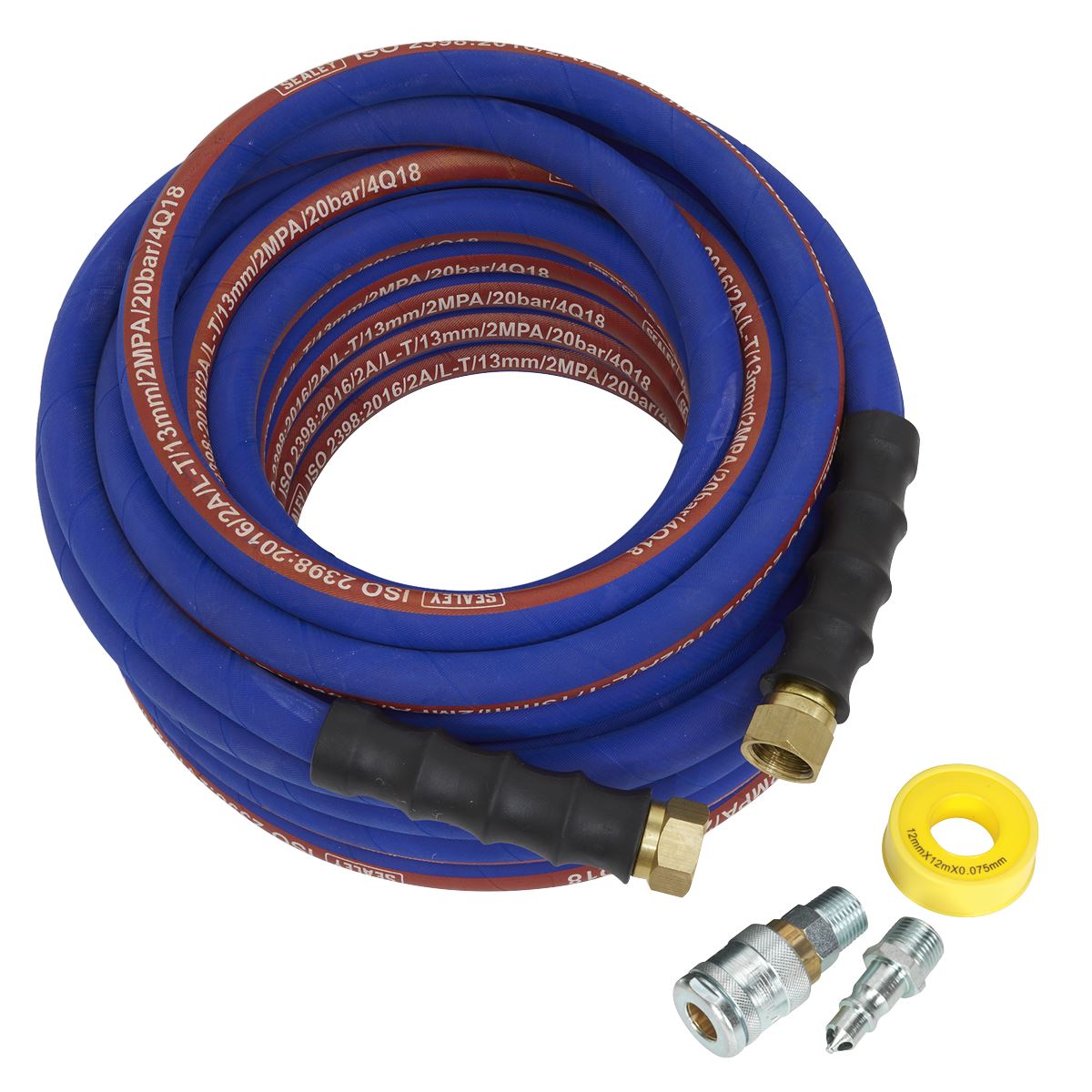 Sealey AHK04 Air Hose Kit 15m x Ø13mm High Flow with 100 Series Adaptors Sealey