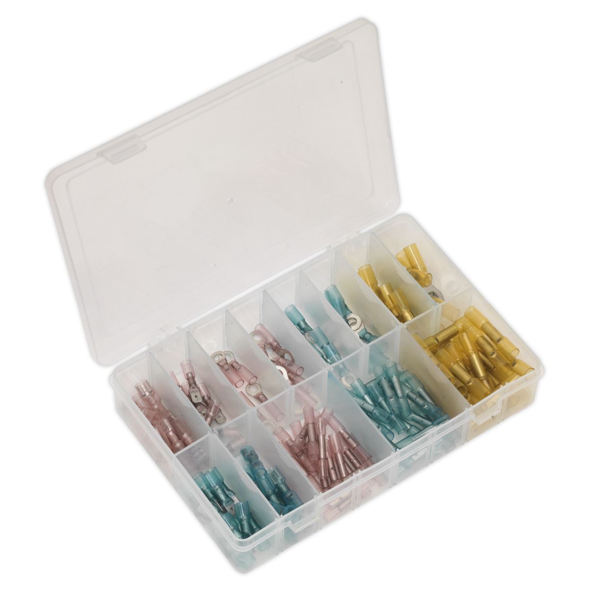 Sealey AB037HT Adhesive Lined Heat Shrink Terminal Assortment 142pc Blue Red & Yellow Sealey
