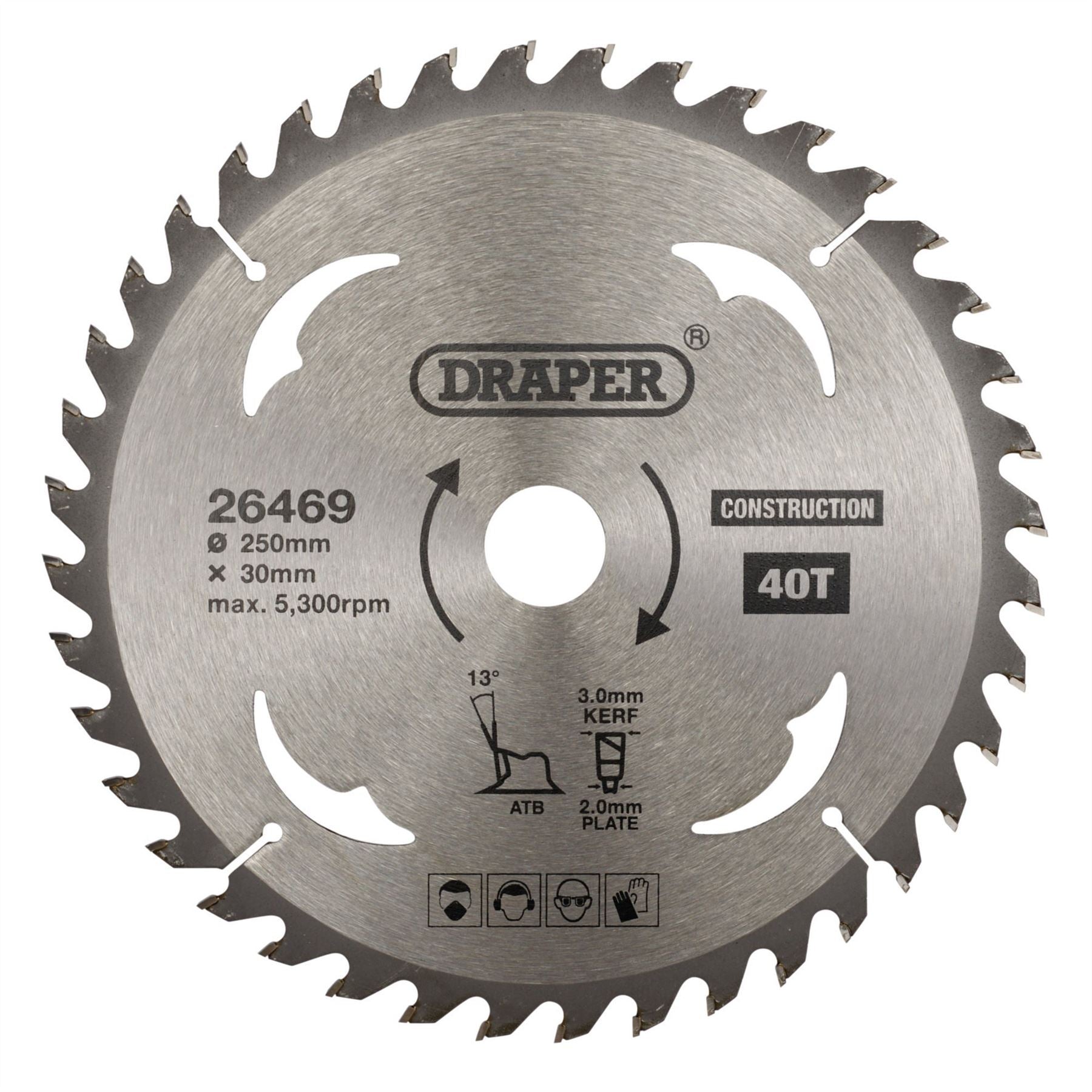 Draper 26469 TCT Construction Circular Saw Blade 250 x 30mm 40T Draper