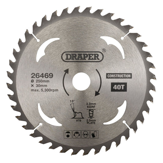 Draper 26469 TCT Construction Circular Saw Blade 250 x 30mm 40T Draper
