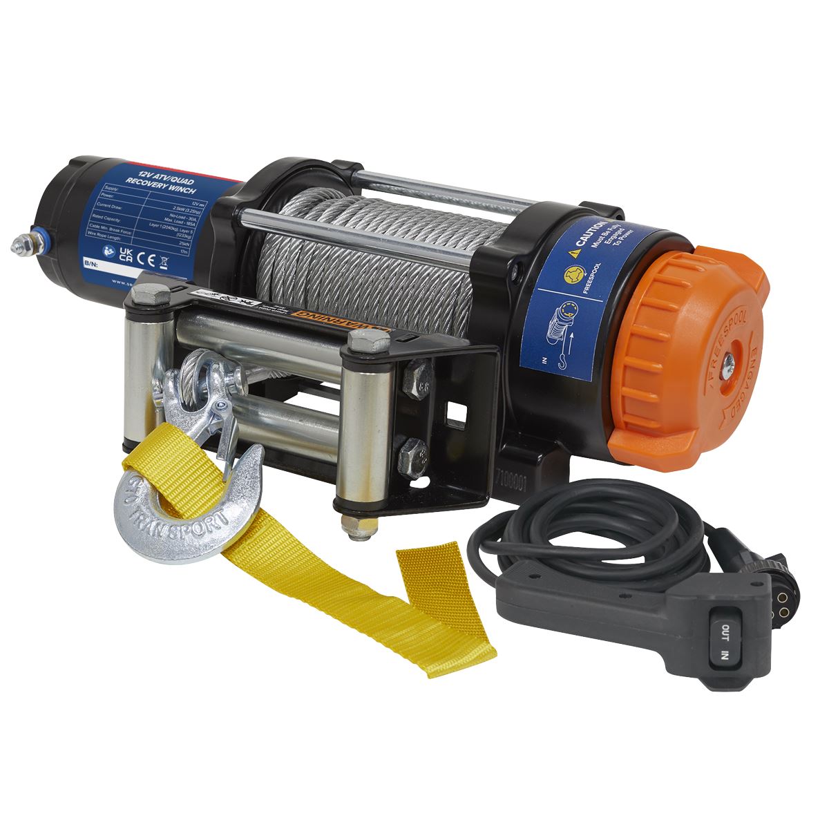 Sealey ATV2040 ATV/Quad Recovery Winch 2040kg (4500lb) Line Pull 12V Sealey